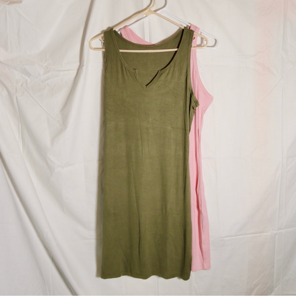 Olive and Pink Sleeveless Dress Set